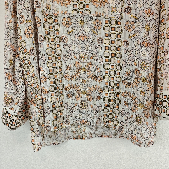 Tory Burch Adrian Metallic Hicks Garden Long Sleeve Silk Blend Tunic Size LG - Picture 4 of 15